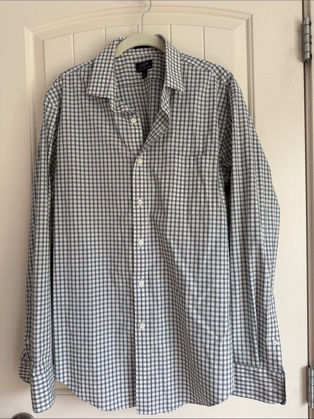 J. Crew Men's Blue and White Gingham Button-Down Shirt